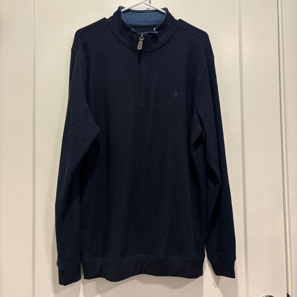 Tailorbyrd Collection Mens Navy Blue Waffle Knit Quarter Zip Pullover Sweater L